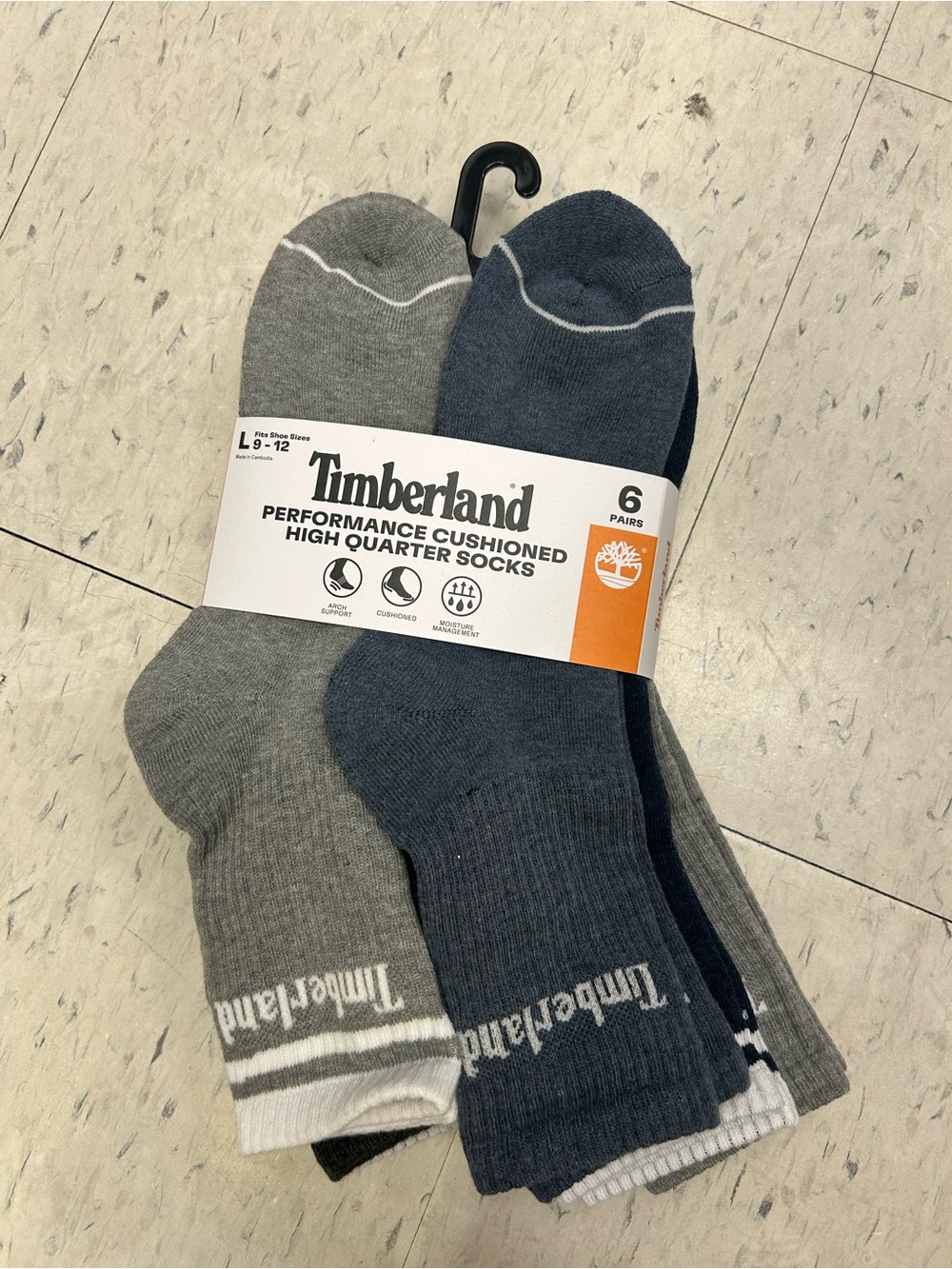Timberland Men's Performance Cushioned High Quarter Socks 6 pack